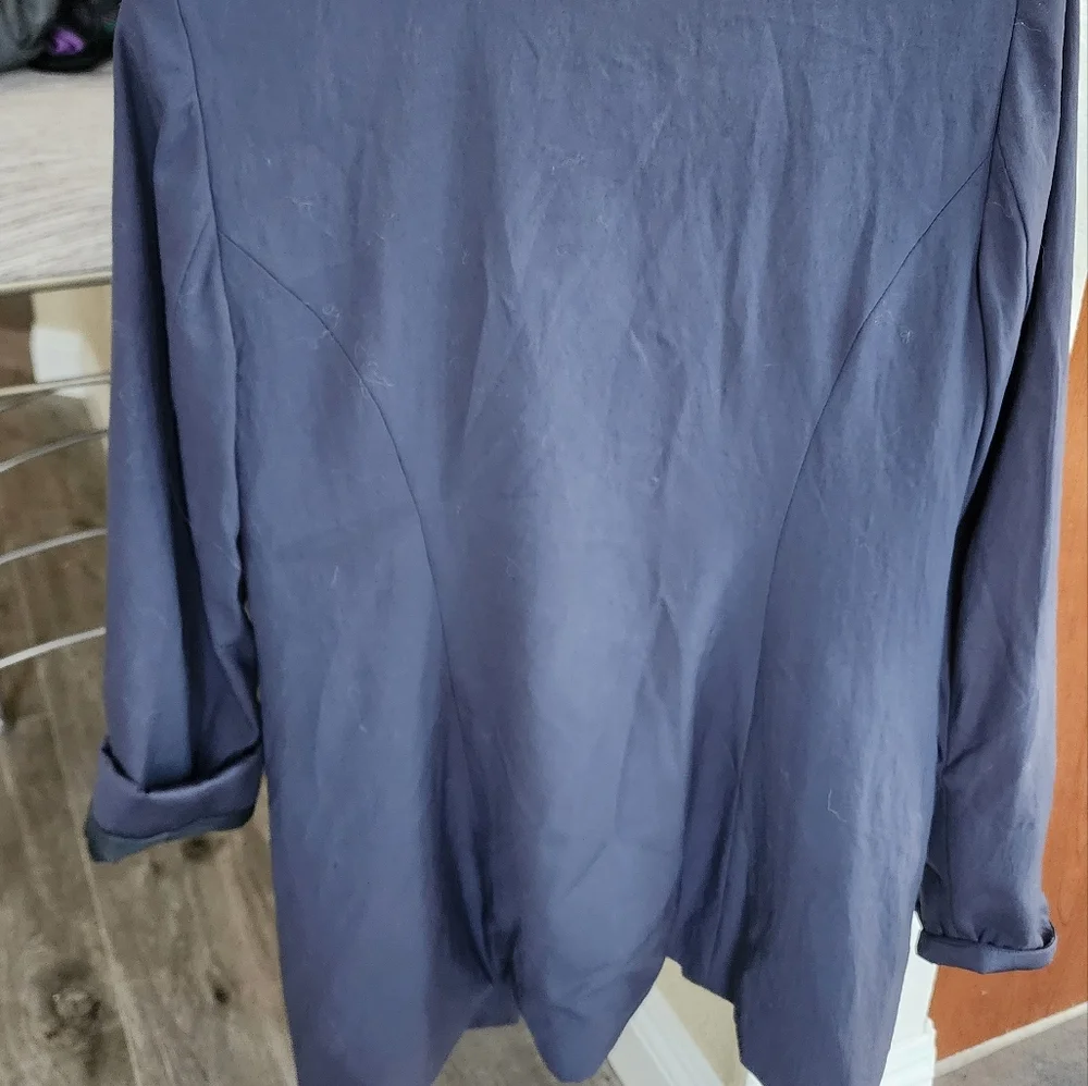 Free People- very GUC- steel blue,long blazer with  studs on pockets. Size 8 - Picture 4 of 7